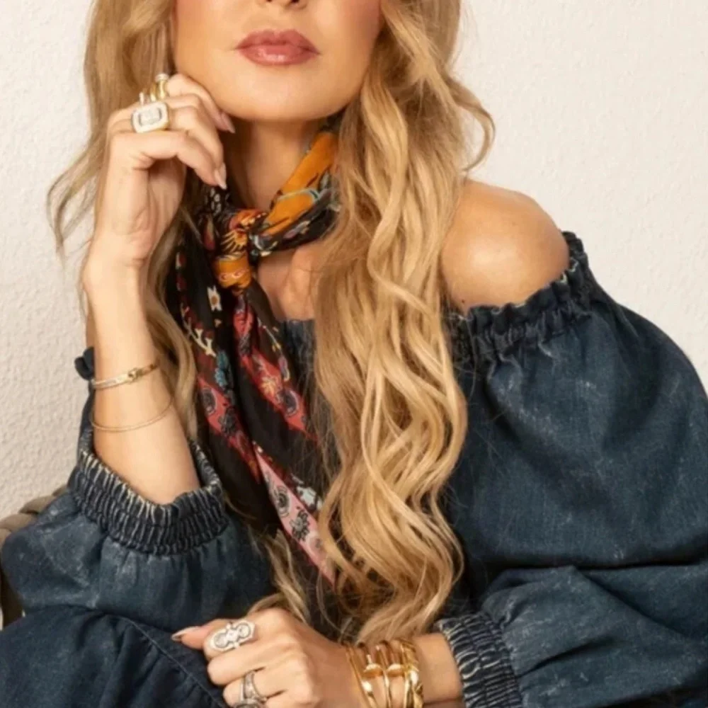 Vismaya Rhapsody Floral Scarf Mustard Bohemian Square